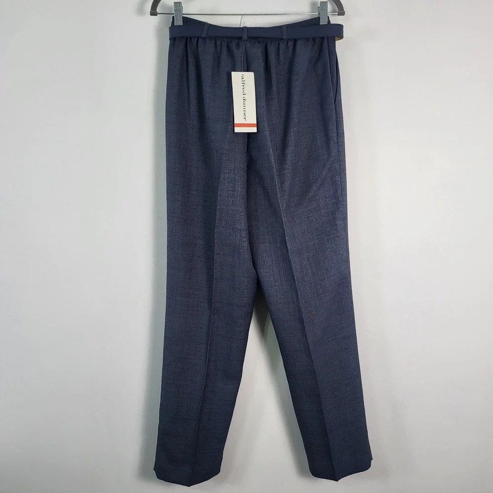Alfred Dunner Womens Size 8 Slate Blue Elastic Waist Pull On‎ belted Pants new